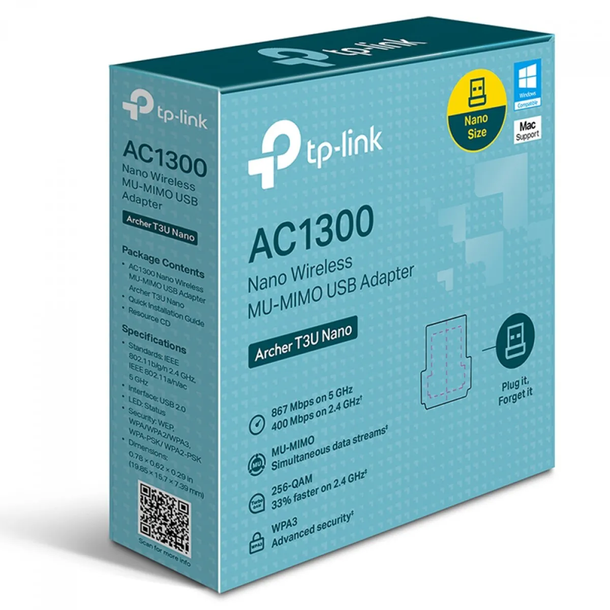 Adaptador Sem Fio Tp-Link Archer T3U Nano Ac1300, Wireless, Usb, Dual Band 2.4/5Ghz - Imagem do Produto