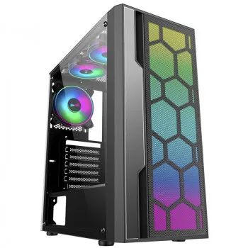 Gabinete Gamer Kmex Cg-02Tt Multiverso, Sem Fonte, Sem Fan, Led Rgb, Preto, Lateral De Vidro - Imagem do Produto