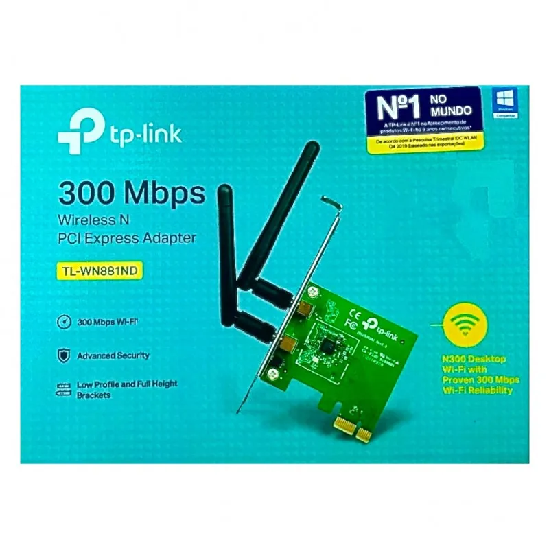 Placa De Rede Pci Express Tp-Link Tl-Wn881Nd, Wireless, Single Band 2.4 Ghz, 300 Mb/S, 2 Antenas - Imagem do Produto