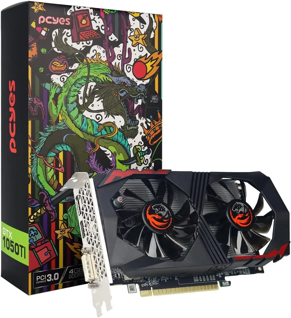 Placa De Vídeo Geforce Ddr5 4Gb/128 Bits Gtx 1050 Ti Pcyes, 2 Fans, Dp, Dvi, Hdmi, Pvgtx1050Ti4Gbr5128 - Imagem do Produto