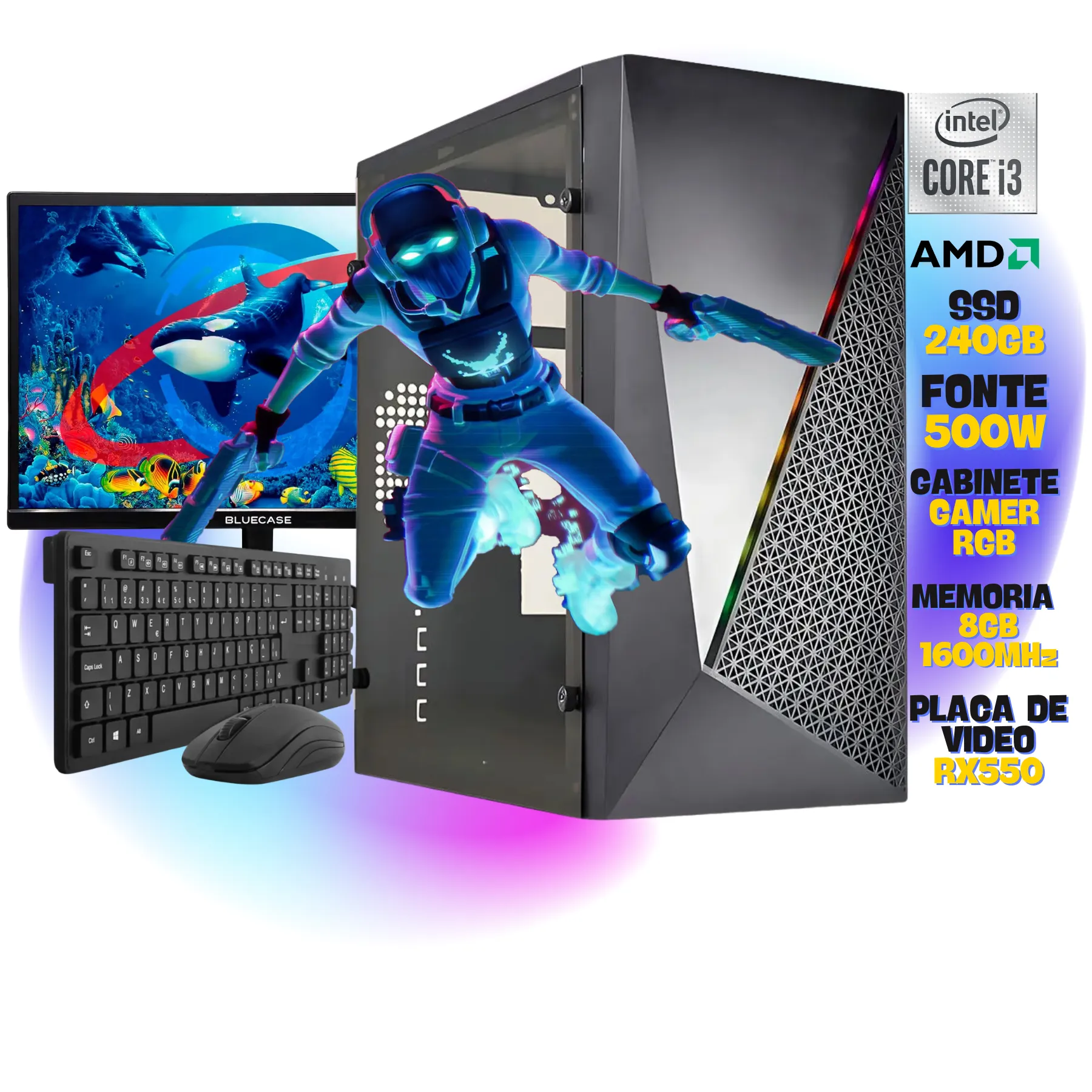 PC Gamer Promoção Core i3 | Placa de vídeo RX 550 4GB | SSD 240GB | Fonte 500W | Gabinete Gamer - Imagem do Produto