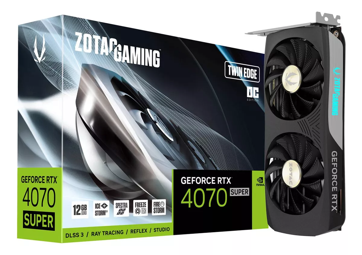 Placa De Vídeo Geforce Ddr6 12Gb/192 Bits Rtx 4070 Super Zotac Gaming, 2 Fans, Dp, Hdmi, Zt-D40720H-10M, Lhr - Imagem do Produto