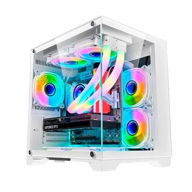 Gabinete Gamer Kmex Cg-W1Kn Space Aqua White, Sem Fonte, Sem Fan, Branco, Lateral De Vidro - Imagem do Produto