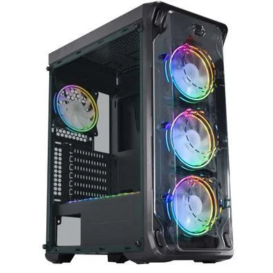 Gabinete Gamer Kmex Cg-A1B1 Dark Trooper Rítmico, Sem Fonte, 3 Fans, Led Rgb, Preto, Lateral Acrílico - Imagem do Produto