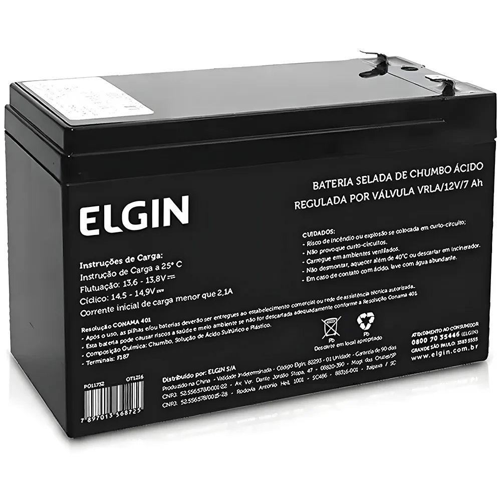 Bateria Selada Chumbo Elgin Nobreak 12V x 7Ah - Imagem do Produto