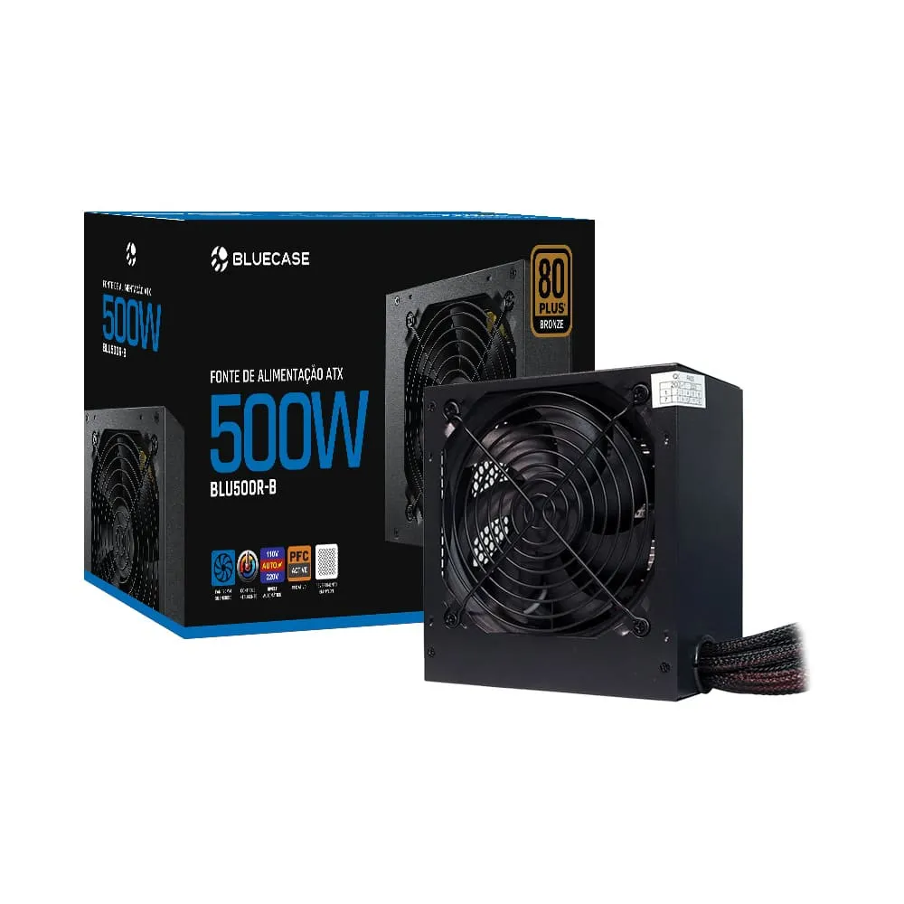 Fonte Atx 500W Bluecase Nexus Blu500R-Bbx, 80 Plus Bronze, Pfc Ativo, Preta, Box - Imagem do Produto