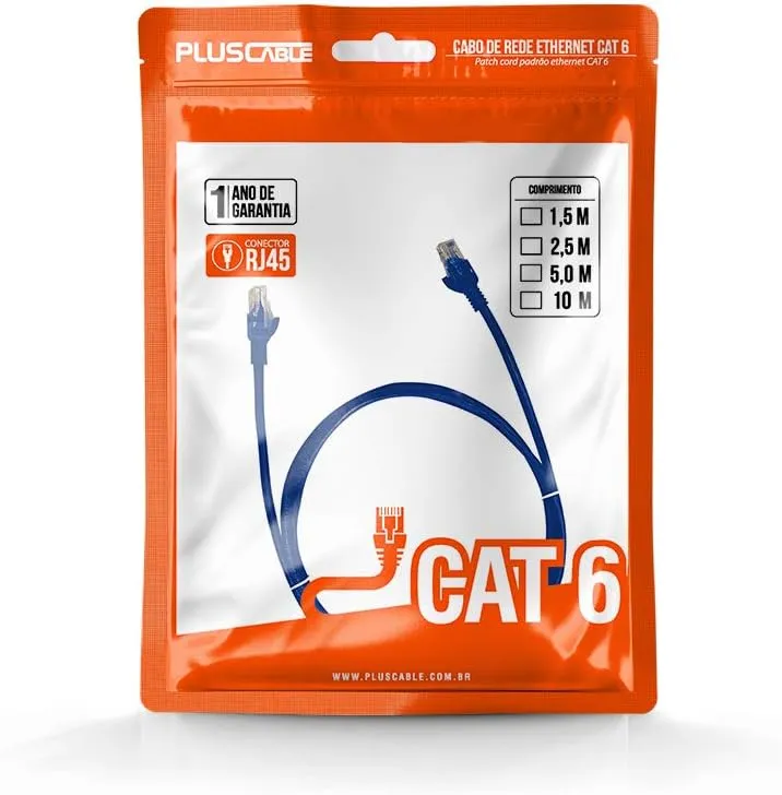 Cabo Rede Cat.6 10 Mts Pluscable Pc-Eth6U100Bl, Patch Cord - Imagem do Produto