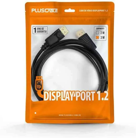 Cabo Displayport 03 Metros, Pluscable DP-1230 V1.2 - Imagem do Produto