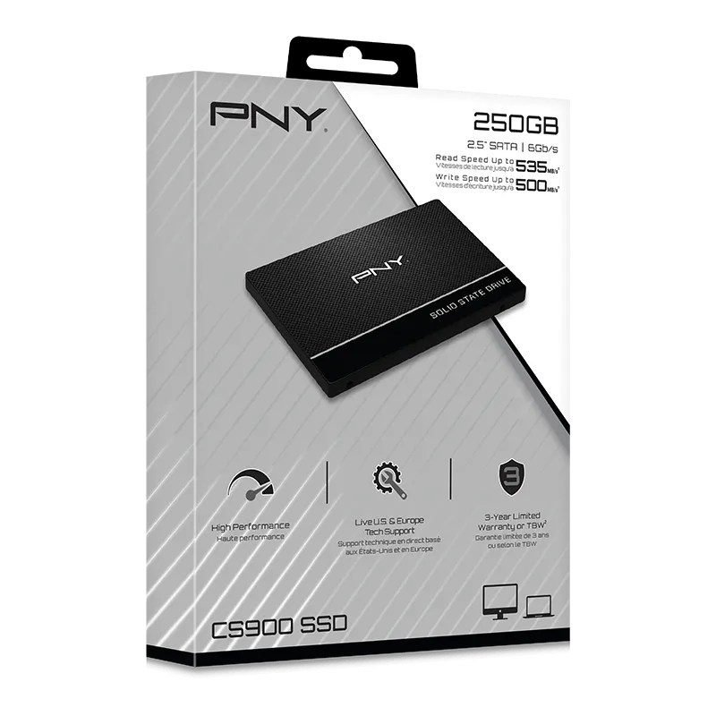 Ssd Sata 3 250Gb Pny Ssd7Cs900-250-Rb, Lê: 535 Mb/S, Grava: 500 Mb/S - Imagem do Produto