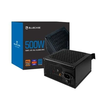 Fonte Atx 0500 W Bluecase Blu500-Epfcbx, Pfc Ativo, Com Cabo, Preto, Box - Imagem do Produto