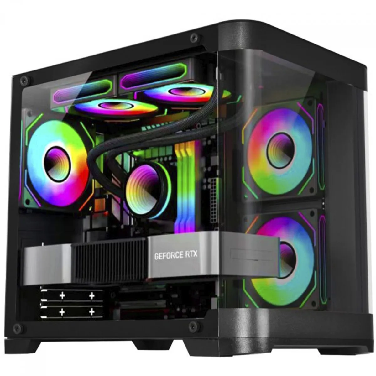 Gabinete Gamer K Mex Cg-01ag Aqua Curva, Sem Fonte, Sem Fan, Lateral De Vidro, Preto - Imagem do Produto