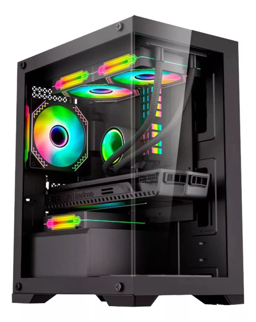 Gabinete Gamer Kmex Microposeidon 12H5 Mini, Sem Fonte, Sem Fan, Preto, Lateral De Vidro - Imagem do Produto