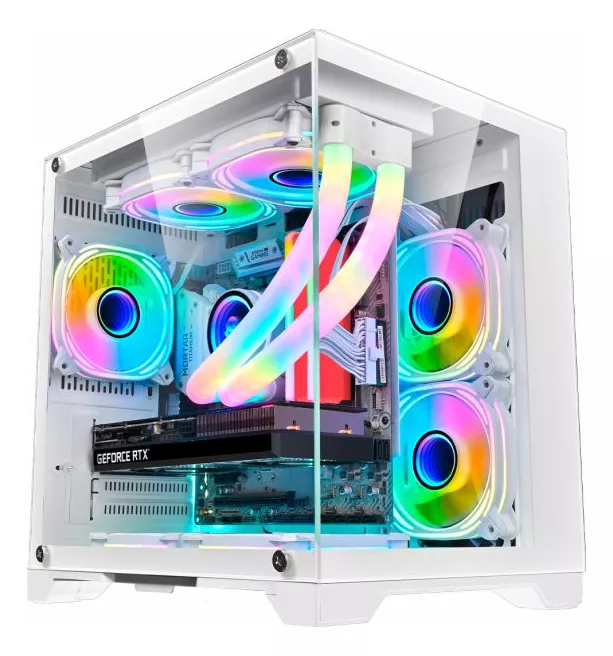 Gabinete Gamer Kmex Cg-W1Kn Space Aqua White, Sem Fonte, Sem Fan, Branco, Lateral De Vidro - Imagem do Produto