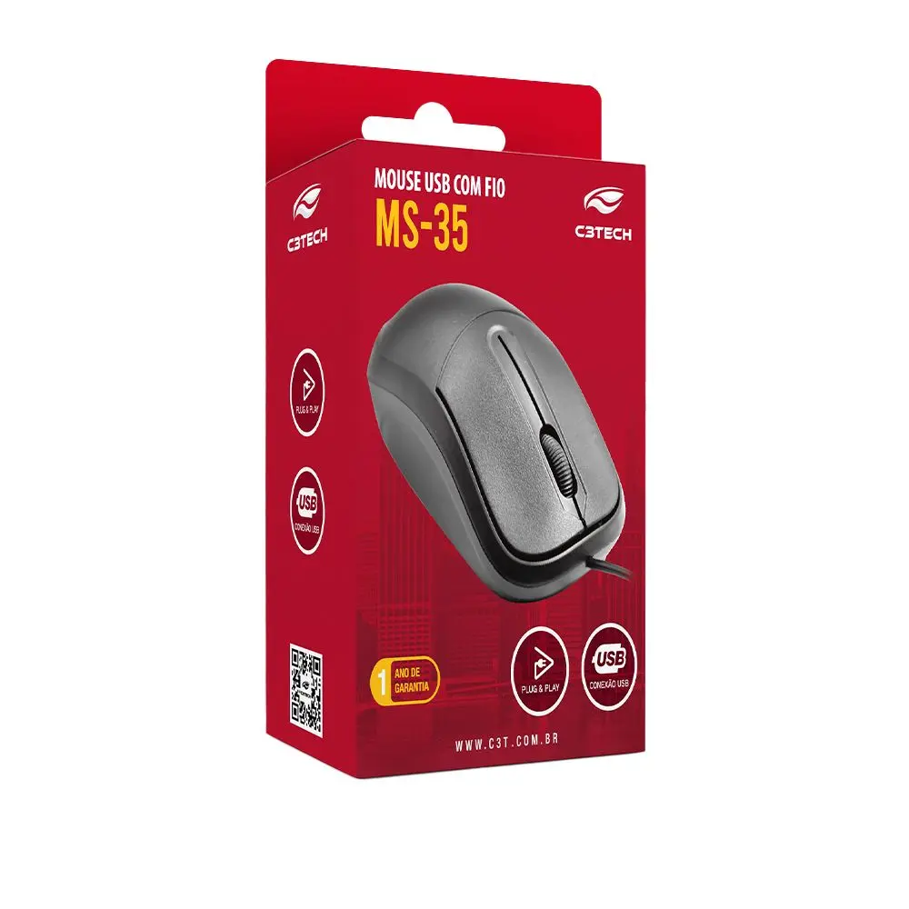 Mouse Usb C3Tech Ms-35Bk, 1.000 Dpi, Básico, Preto - Imagem do Produto