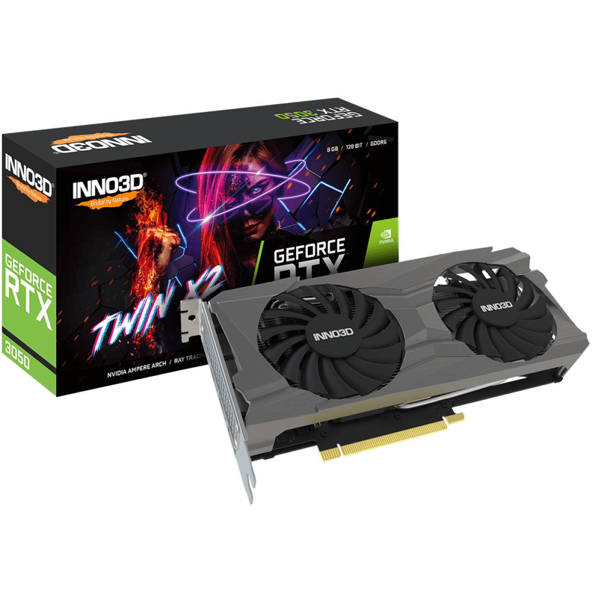 Placa De Vídeo Geforce Ddr6 08Gb/128 Bits Rtx 3050 Inno3D, 2 Fans, Dp, Dvi, Hdmi, N30502-08D6-1711Va41 - Imagem do Produto