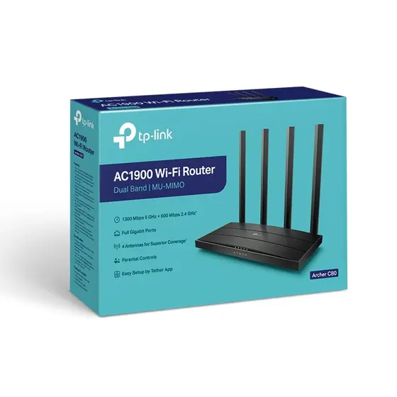 Roteador Tp-Link Archer C80 Ac1900, Wireless, Gigabit, Dual Band 2.4/5 Ghz, 1.900 Mb/S, 4 Antenas, Mu-Mimo - Imagem do Produto