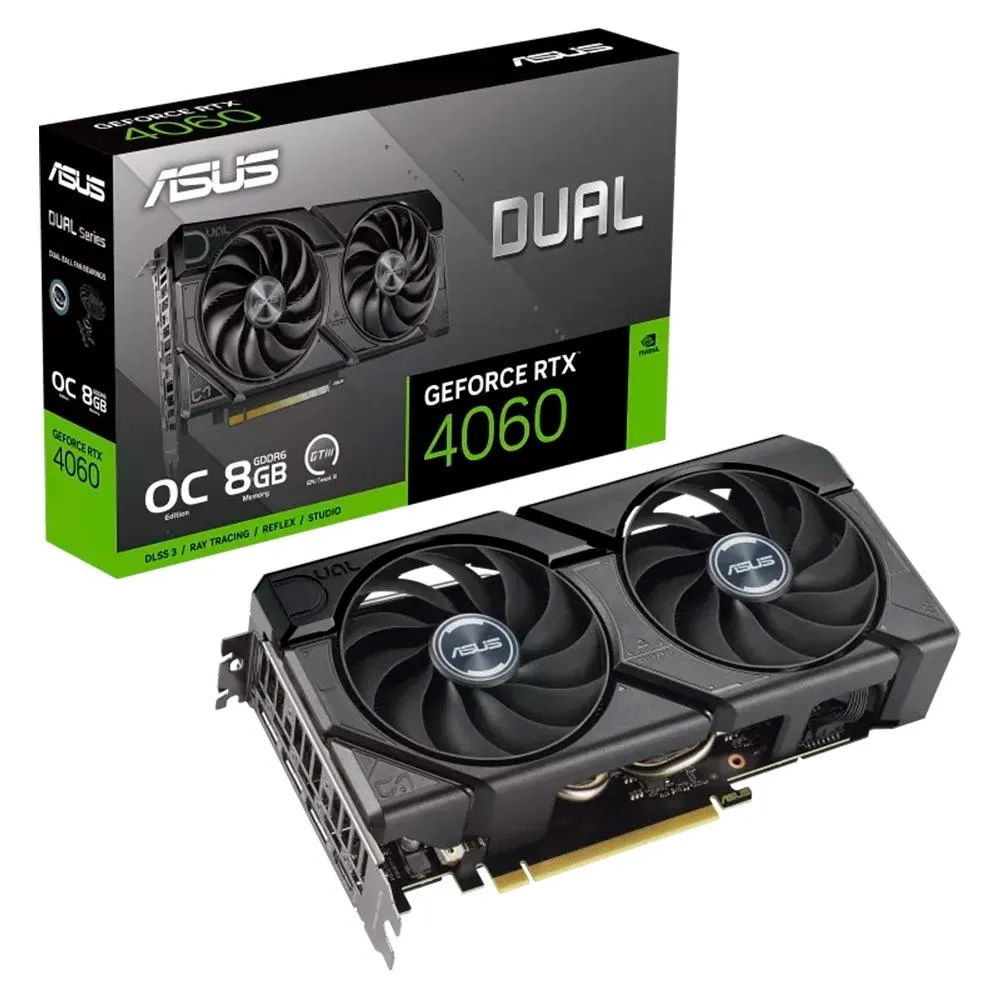 Placa de vídeo RTX 4060 ASUS Dual O8G EVO NVIDIA GeForce, 8GB GDDR6, G-SYNC, Ray Tracing - 90YV0JC7-M0NA00 - Imagem do Produto